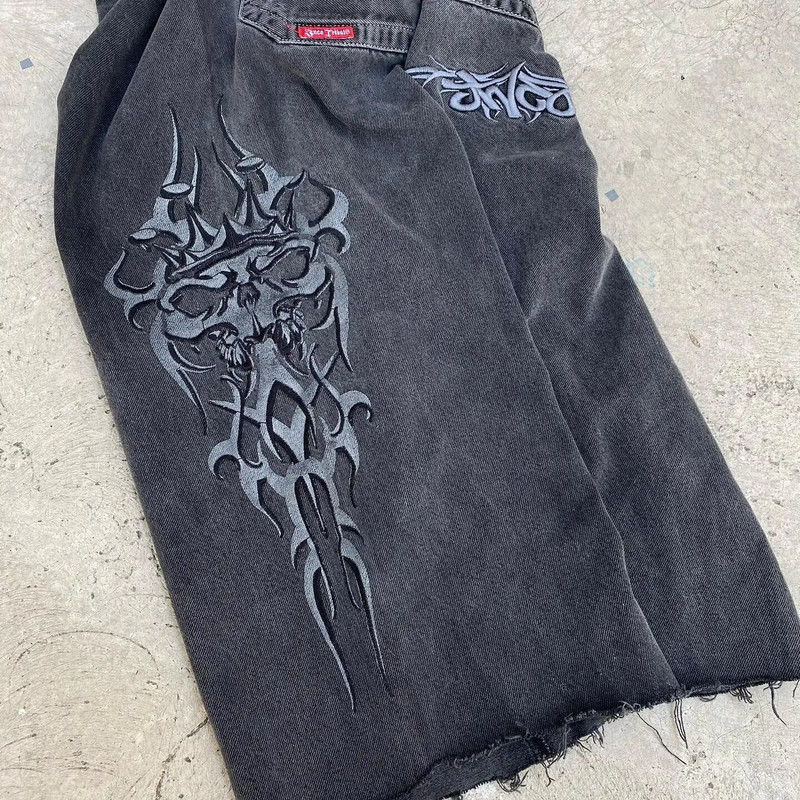 Y2K teksad Hip Hop Retro pealuu tikandid Baggy teksad mustad püksid mehed naised uued harajuku gooti kõrge vöökohaga püksid tänavarõivad