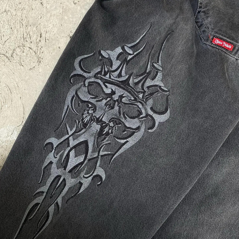 Y2K teksad Hip Hop Retro pealuu tikandid Baggy teksad mustad püksid mehed naised uued harajuku gooti kõrge vöökohaga püksid tänavarõivad