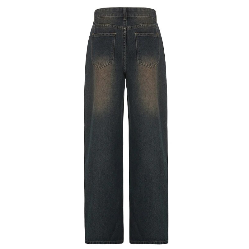 Combhasaki Y2K Kawaii 90-ih Goth ženske široke traperice ravnih nogavica Vintage srednjeg struka isprane traper hlače opuštenog kroja