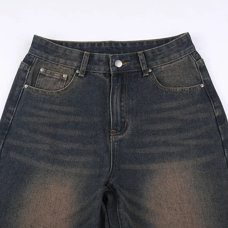 Combhasaki Y2K Kawaii 90-ih Goth ženske široke traperice ravnih nogavica Vintage srednjeg struka isprane traper hlače opuštenog kroja