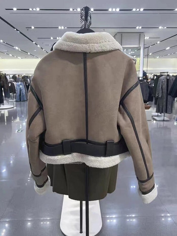 Γυναικεία Y2K Faux Fur Patchwork Κοντό παλτό με μακρυμάνικο φερμουάρ επάνω Fleece Cropped μπουφάν 2023 Φθινοπωρινή χειμερινή μόδα Γυναικεία ρούχα