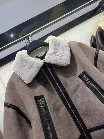 Γυναικεία Y2K Faux Fur Patchwork Κοντό παλτό με μακρυμάνικο φερμουάρ επάνω Fleece Cropped μπουφάν 2023 Φθινοπωρινή χειμερινή μόδα Γυναικεία ρούχα