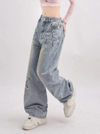 HOUZHOU Y2K 90s Streetwear Star Jeans Γυναικεία Vintage ταλαιπωρημένα μπλε φαρδιά τζιν παντελόνια αμερικανικό ρετρό φαρδύ παντελόνι Κορεατικού στιλ