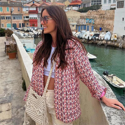 Elegantne trükitud soe naiste mantel pikkade varrukatega 2023. aasta sügistalvejoped Naistele, eest avatud tasku puuvillane tänavarõivaste jakk, daam