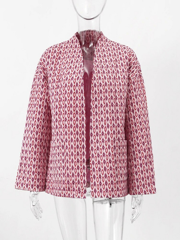 Elegantne trükitud soe naiste mantel pikkade varrukatega 2023. aasta sügistalvejoped Naistele, eest avatud tasku puuvillane tänavarõivaste jakk, daam