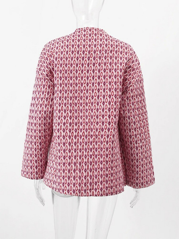 Elegantne trükitud soe naiste mantel pikkade varrukatega 2023. aasta sügistalvejoped Naistele, eest avatud tasku puuvillane tänavarõivaste jakk, daam