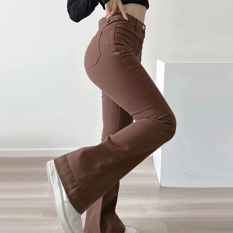 2023. aasta kevadsügis naiste laiaulatuslikud teksad, lahtised teksapüksid, alt sirge kõrge vöökohaga, veniv ühevärvilised naiste moepüksid