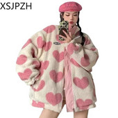 Naiste avar mantel Naiste kahepoolne kandmine armastav süda lambavill talveriided polsterdatud jakk Moodne püstkrae ümberpööratav