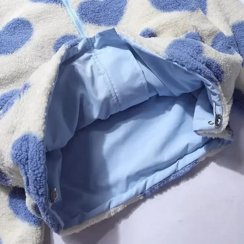 Naiste avar mantel Naiste kahepoolne kandmine armastav süda lambavill talveriided polsterdatud jakk Moodne püstkrae ümberpööratav