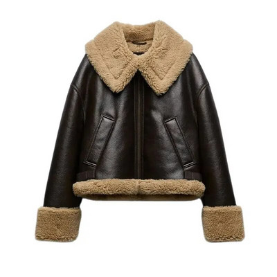 Tänavarõivad lahtised Moto Biker Winter Shearling lambanahast jakid Paksud Parka Kunstnahast Lambakarva välisrõivad