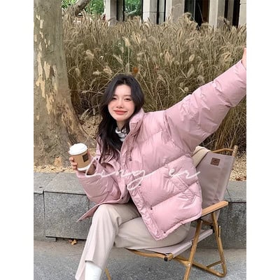 Lühikesed parkad Naiste tänavarõivad, kärbitud mantel Korea magus puhvis jakk Talvine soliidne vabaaja kõik sobivad puuvillast polsterdatud välirõivad