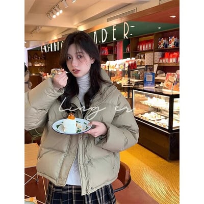 Lühikesed parkad Naiste tänavarõivad, kärbitud mantel Korea magus puhvis jakk Talvine soliidne vabaaja kõik sobivad puuvillast polsterdatud välirõivad