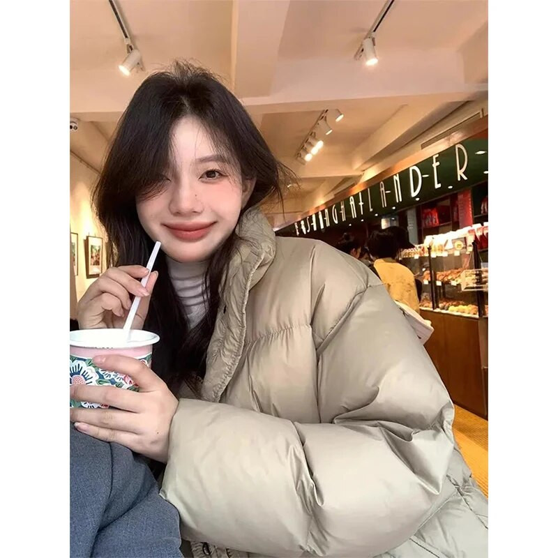 Lühikesed parkad Naiste tänavarõivad, kärbitud mantel Korea magus puhvis jakk Talvine soliidne vabaaja kõik sobivad puuvillast polsterdatud välirõivad