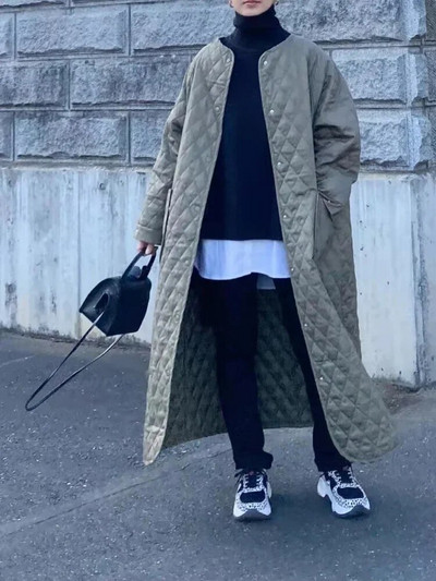 Χειμερινά Ρούχα Γυναικεία 2023 Solid Rhombus Μονόστομο μακριά βαμβακερά παλτό Parkas για γυναικεία μπουφάν μπλούζες