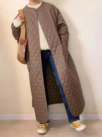 Χειμερινά Ρούχα Γυναικεία 2023 Solid Rhombus Μονόστομο μακριά βαμβακερά παλτό Parkas για γυναικεία μπουφάν μπλούζες