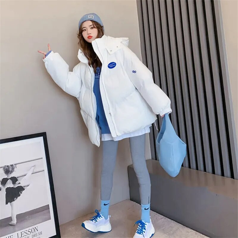 Suuremõõtmelised moeparkad, lilla kapuutsiga jope naiste 2023. aasta talv, avar puuvillane polsterdatud üliõpilasmantel, paks, soe naiste pealisriided