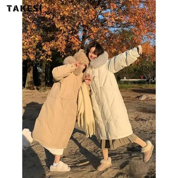 Χειμερινό 2023 Casual μονό στήθος μπουφάν παρκά με κουκούλα για γυναίκες Μόδα υπερμεγέθη εξωτερικά ενδύματα Ζεστό μασίφ παλτό με φερμουάρ