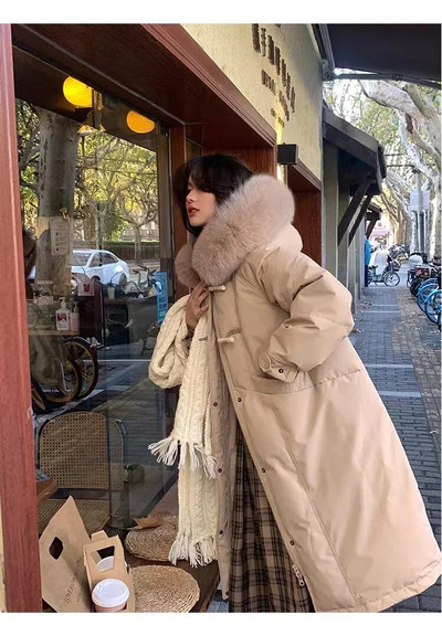 Zimska ležerna jednoredna jakna s kapuljačom i krznenim kopčanjem za 2023. za žene Modna prevelika gornja odjeća Topli debeli jednobojni kaput s patentnim zatvaračem