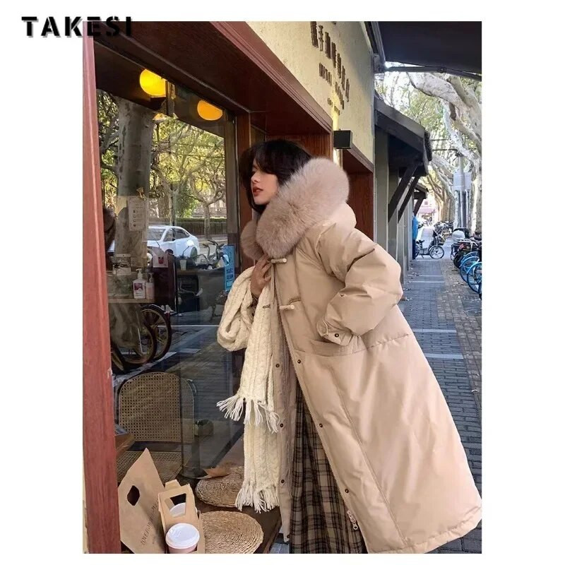 Zimska ležerna jednoredna jakna s kapuljačom i krznenim kopčanjem za 2023. za žene Modna prevelika gornja odjeća Topli debeli jednobojni kaput s patentnim zatvaračem