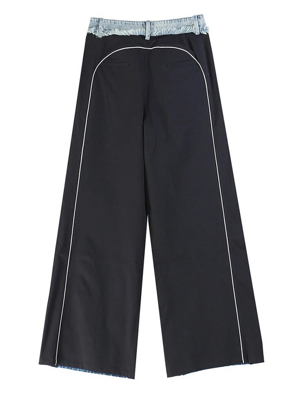 [EAM] Kõrge vöökoht Sinine Denim Värv-plokk Burr laia säärega teksad Uued lahtised naiste püksid Mood Mõõna kevad Sügis 2023 17A8861