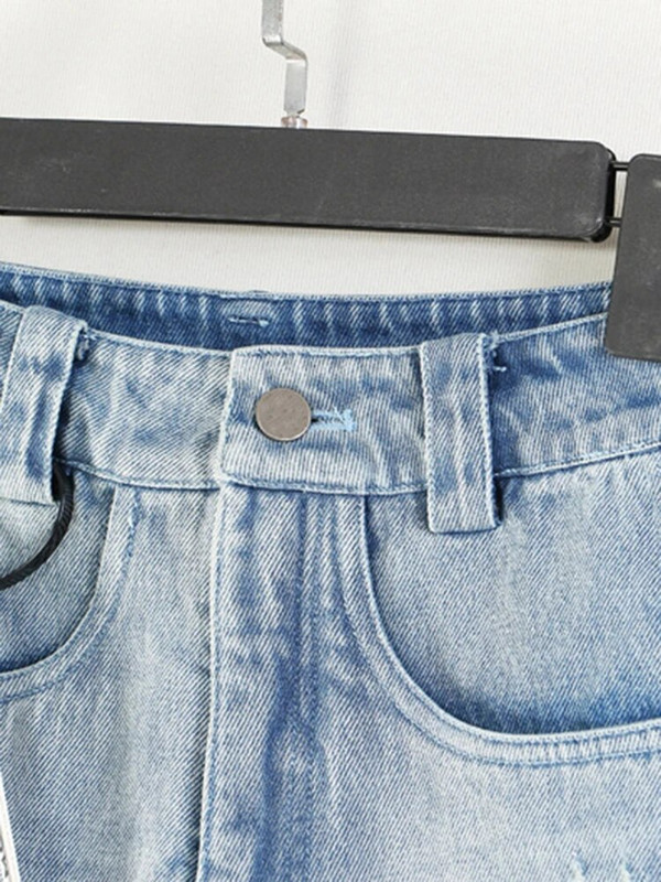 [EAM] Kõrge vöökoht Sinine Denim Värv-plokk Burr laia säärega teksad Uued lahtised naiste püksid Mood Mõõna kevad Sügis 2023 17A8861