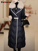 Fotvotee Χειμερινό τζάκετ Γυναικείο παλτό Γούνινο γιακά Παχύ Ζεστό Πουφερ Μπουφάν Vintage Streetwear Casual Elegant Long Parkas Outerwear