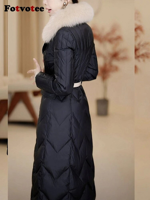 Fotvotee Χειμερινό τζάκετ Γυναικείο παλτό Γούνινο γιακά Παχύ Ζεστό Πουφερ Μπουφάν Vintage Streetwear Casual Elegant Long Parkas Outerwear