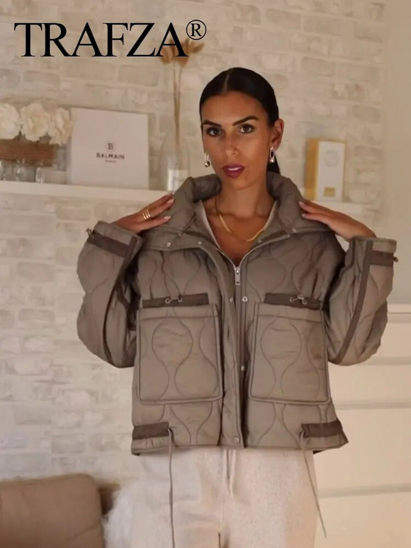 TRAFZA Ženske modne zimske kapute 5 boja Jakne sa samostojećim ovratnikom Ženske s velikim džepovima Visoka ulična gornja odjeća Mujer kaputi