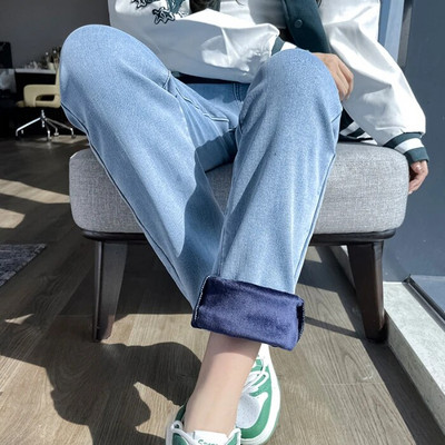 Elastīgi džinsi ar augstu vidukli sievietēm samta rudens ziema, jauni taisni, regulāri pieguļoši vintage tēti bikses zīmola modes