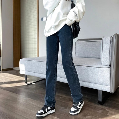 Elastīgi džinsi ar augstu vidukli sievietēm samta rudens ziema, jauni taisni, regulāri pieguļoši vintage tēti bikses zīmola modes