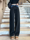 2023 m. Nauji moteriški džinsai su aukštu juosmeniu, juodi plačiomis ilgomis džinsinėmis kelnėmis Moteriški džinsai Vintažinės džinsinės kelnės, moteriškos