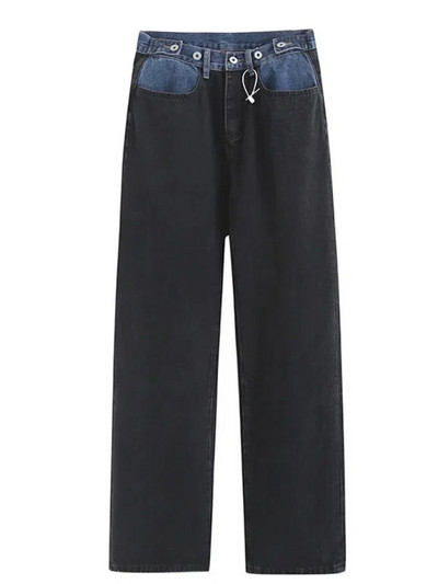 2023 m. Nauji moteriški džinsai su aukštu juosmeniu, juodi plačiomis ilgomis džinsinėmis kelnėmis Moteriški džinsai Vintažinės džinsinės kelnės, moteriškos