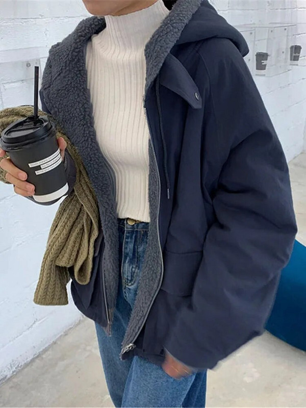 Naiste ülemõõdulised parkad kapuutsiga paks mantel Naiste pehmed Kawaii jakid kahepoolsed ülerõivad sügistalvised soojad pikkade varrukatega topid