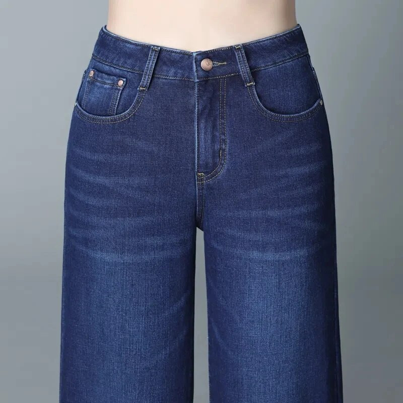 Uus Winter Office Lady Plus Velvet Baggy Püksid Naiste Mood Paksud Soojad Laia Sääre Teksad Vaqueros Kõrge Vöökohaga Palus Denim Püksid