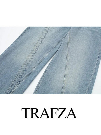 TRAFZA Woman Κομψό ψηλόμεσο Vintage Άνοιξη Casual Street Slim Patchwork Τζιν παντελόνι Γυναικείο φαρδύ τζιν παντελόνι