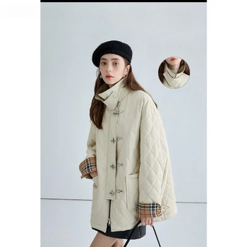 2023 Φθινόπωρο, Χειμώνας, Casual Ρετρό Στιλ Μονόστομο Parkas Καρό Μπουφάν για Γυναικεία Vintage Εξωτερικά Ενδύματα Μόδα Ζεστό χοντρό παλτό