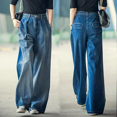 Vintažiniai džinsai aukštu juosmeniu Moteriška gatvės apranga Korėjos moteriški džinsai Džinsiniai Laisvalaikis Paprastos Moteriškos Kelnės Tiesios Džinsai Y2k mada