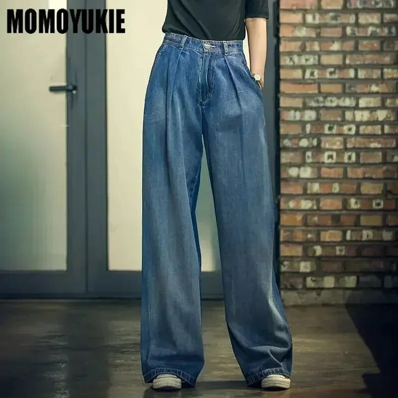 Vintažiniai džinsai aukštu juosmeniu Moteriška gatvės apranga Korėjos moteriški džinsai Džinsiniai Laisvalaikis Paprastos Moteriškos Kelnės Tiesios Džinsai Y2k mada