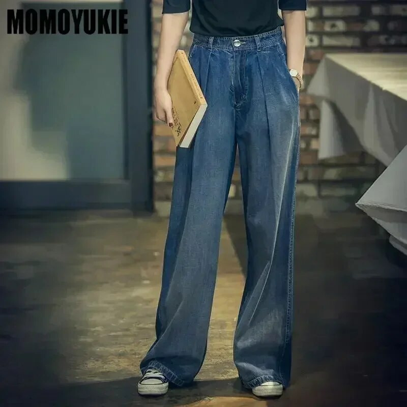 Vintažiniai džinsai aukštu juosmeniu Moteriška gatvės apranga Korėjos moteriški džinsai Džinsiniai Laisvalaikis Paprastos Moteriškos Kelnės Tiesios Džinsai Y2k mada