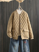 Moteriški drabužiai 2023 m. rudens žiema Nauja dygsniuota moteriška striukė laisva laisvalaikio V kaklo paltas Gatvės mados universalus, ilgomis rankovėmis