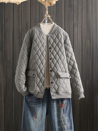 Moteriški drabužiai 2023 m. rudens žiema Nauja dygsniuota moteriška striukė laisva laisvalaikio V kaklo paltas Gatvės mados universalus, ilgomis rankovėmis