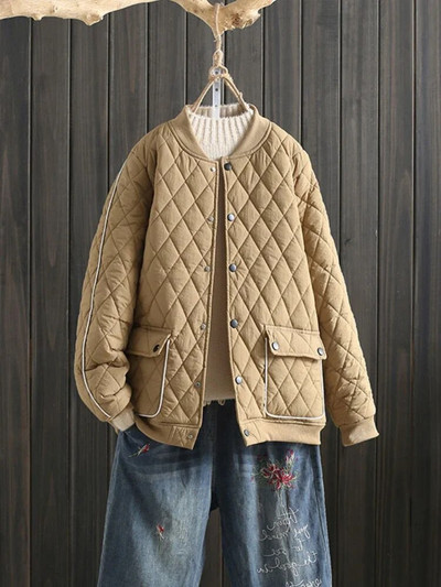 Moteriški drabužiai 2023 m. rudens žiema Nauja dygsniuota moteriška striukė laisva laisvalaikio V kaklo paltas Gatvės mados universalus, ilgomis rankovėmis