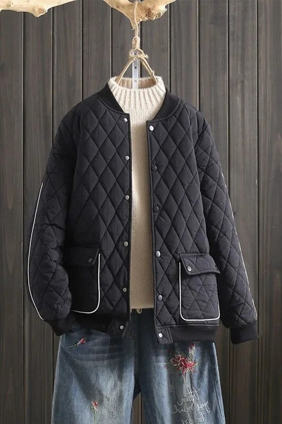 Moteriški drabužiai 2023 m. rudens žiema Nauja dygsniuota moteriška striukė laisva laisvalaikio V kaklo paltas Gatvės mados universalus, ilgomis rankovėmis