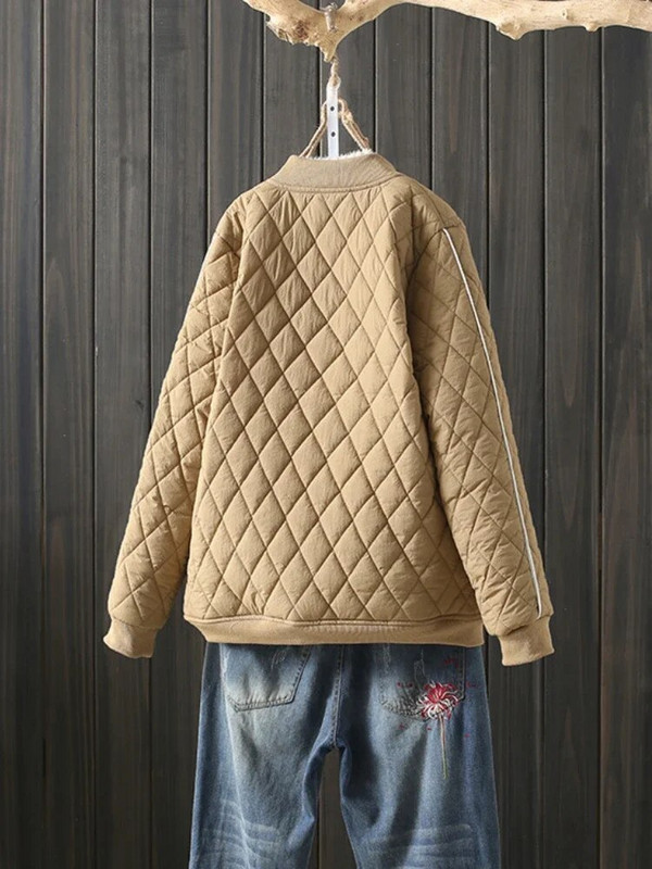 Moteriški drabužiai 2023 m. rudens žiema Nauja dygsniuota moteriška striukė laisva laisvalaikio V kaklo paltas Gatvės mados universalus, ilgomis rankovėmis