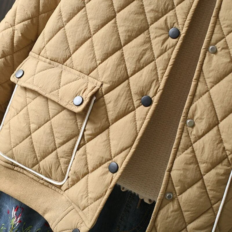 Moteriški drabužiai 2023 m. rudens žiema Nauja dygsniuota moteriška striukė laisva laisvalaikio V kaklo paltas Gatvės mados universalus, ilgomis rankovėmis