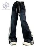 Τζιν ίσιο ριγέ Γυναικείο ψηλόμεσο φαρδύ παντελόνι αμερικανικό καθημερινό παντελόνι Παντελόνι με κορδόνια Streetwear