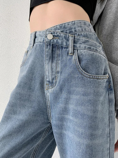 JMPRS teksad Naiste kõrge vöökohaga mustad laia säärega teksapüksid ema disainitud nööbiga sinised püksid mood Korea stiilis naiste XS teksad