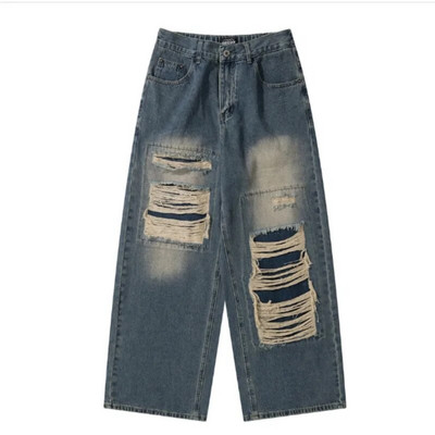 Σκισμένα τζιν Γυναικεία Κορεάτικη μόδα Ψηλόμεση Φαρδιά Casual Παντελόνια Γυναικεία γοτθικά φαρδιά τζιν παντελόνια μόδα Streetwear Τζιν