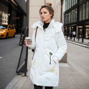 2023 г. Зимно пухено памучно палто Дамско светло ново корейско свободно яке с подплата Дамски дълги паркове с качулка и голям размер