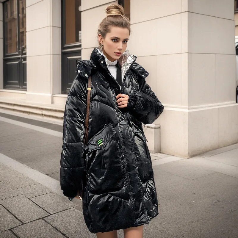 2023 m. žieminis pūkinis medvilninis paltas Moteriškas ryškus veido prausiklis, nemokamas naujas korėjietiškas laisvas paminkštintas striukė, moteriškas didelio dydžio gobtuvas ilgas parkas